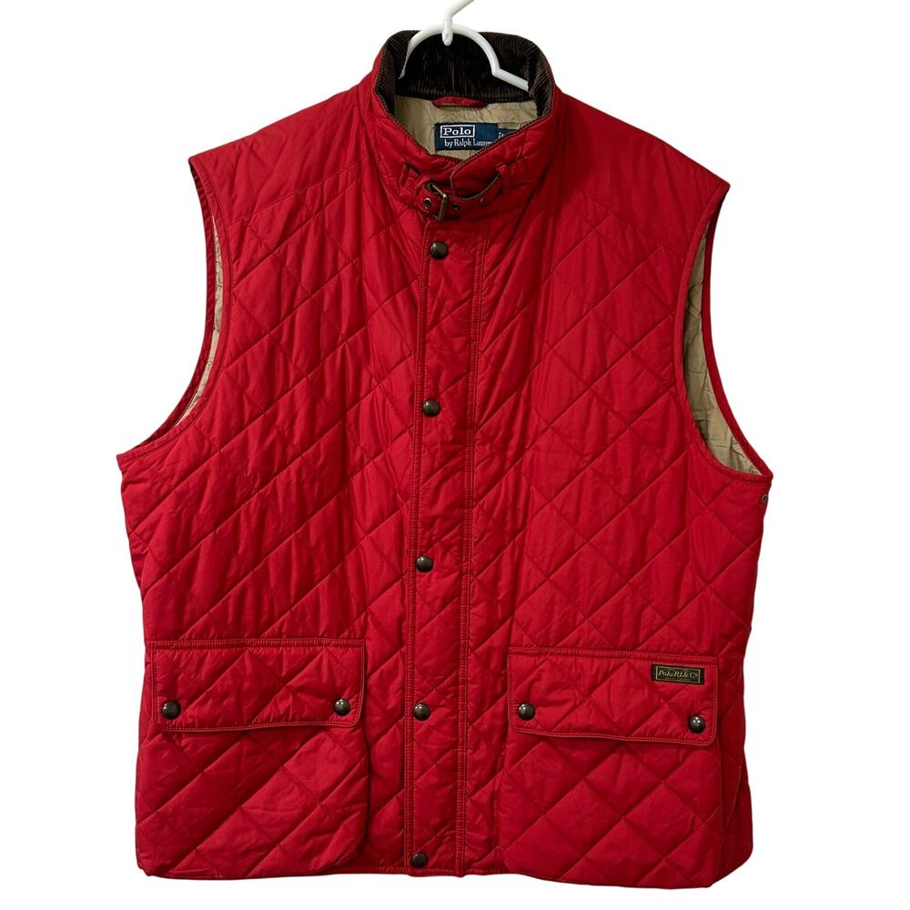 Polo by Ralph Lauren Vtg Mens Size XXL Red Quilted Corduroy Collar Full Zip Vest
